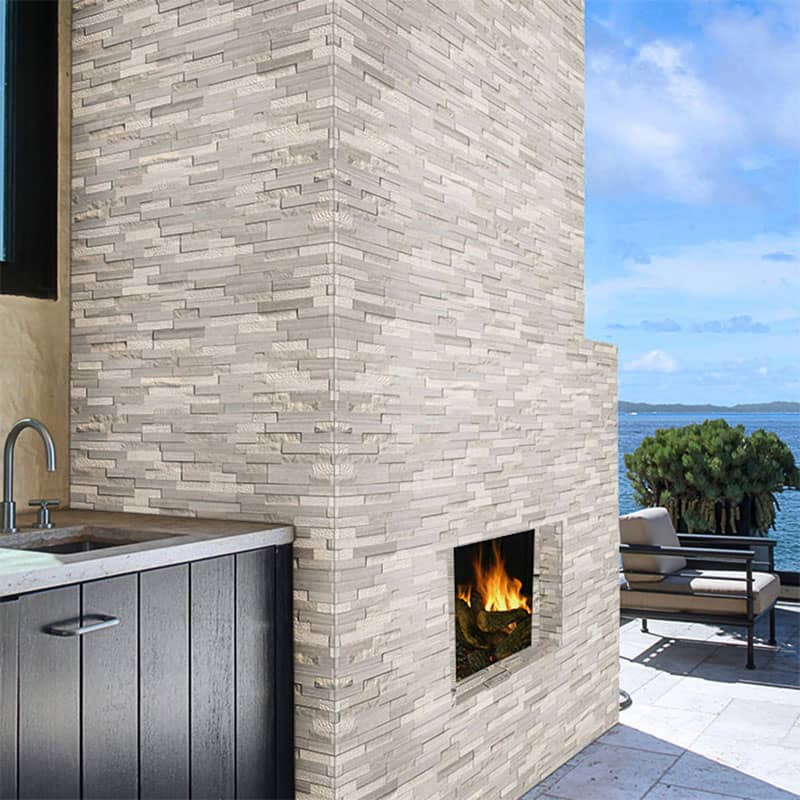 White Oak Multi Marble Stacked Stone Ledger Corners - Rockmount