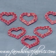 Pink Iron-On Heart with Sequins, Approx 1 1/4