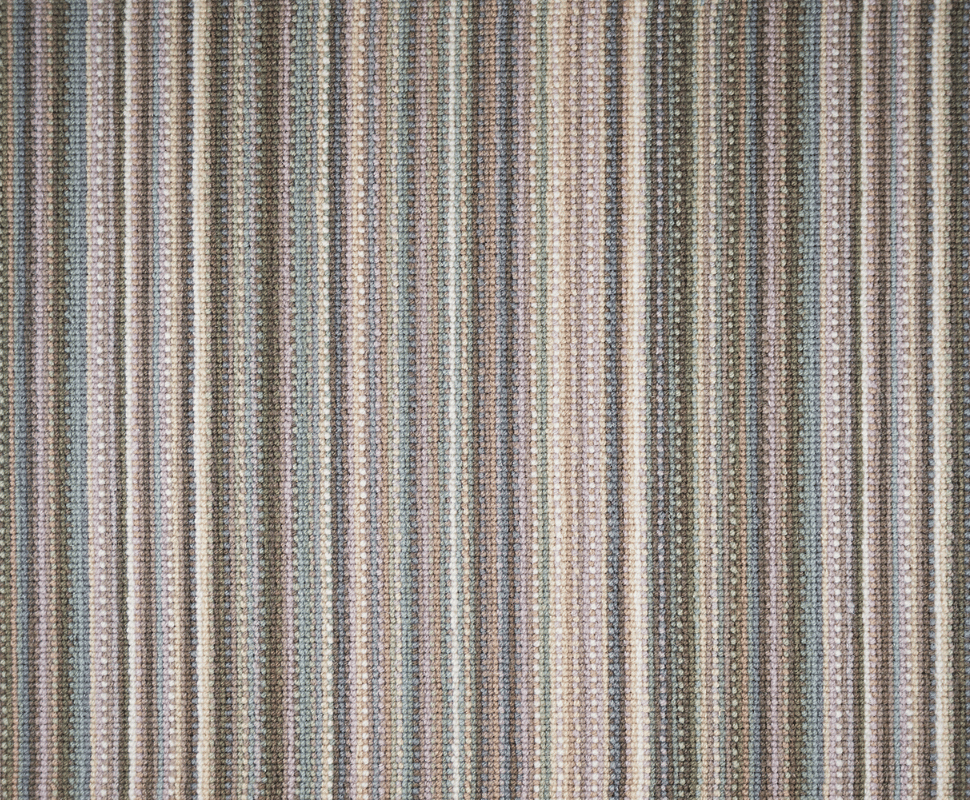 Muted pinstripe pattern displaying soft seafoam green, mushroom grey, and cream wool loops in tight row.