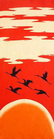 Tenugui Rising Sun Rienzome Tenugui Cloth with Cranes in the Morning sun (280) Japan's ...