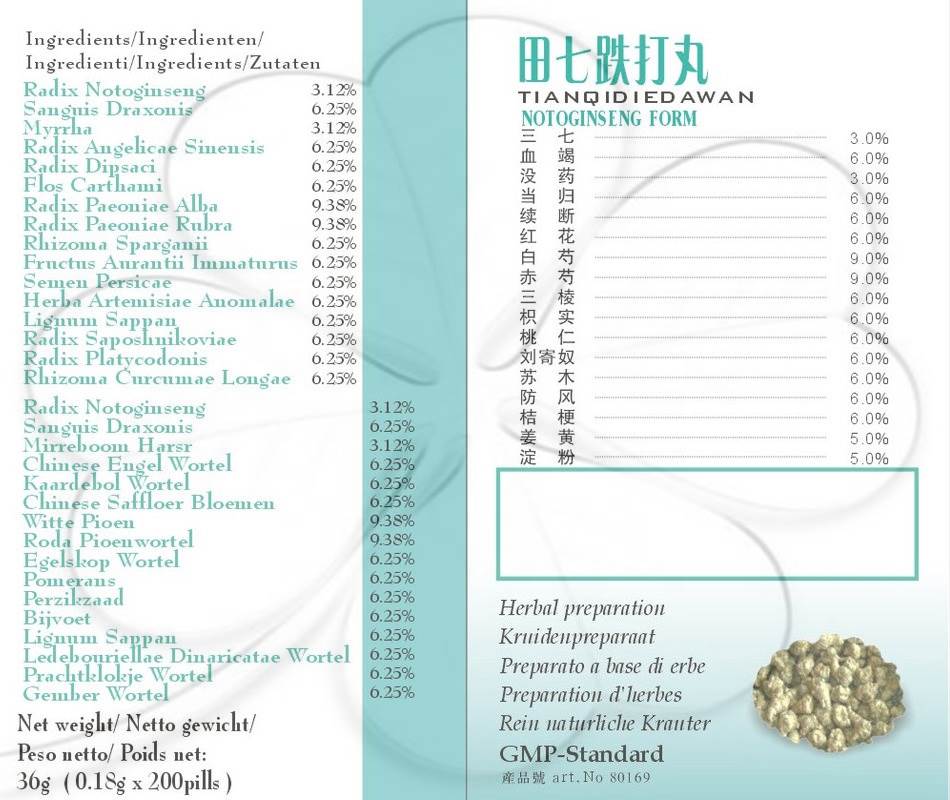 Tian Qi Die Da Wan, Notoginseng Form Pills - Shaowupai