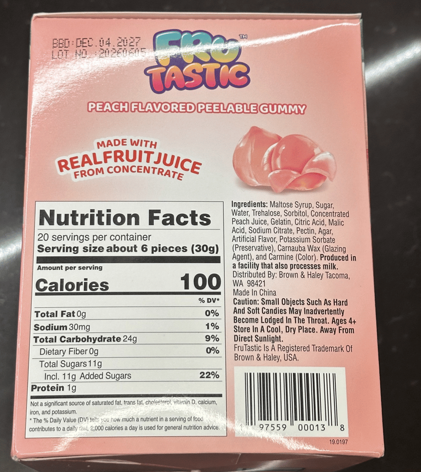 FruTastic Peelable Gummy Peach 2.1oz (60g)