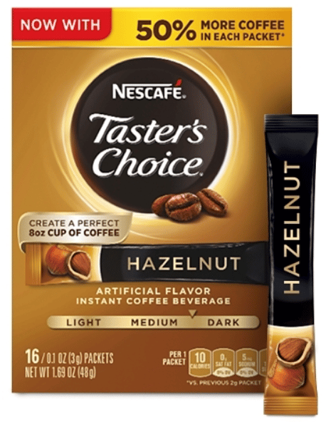 Coffee Nescafe Hazelnut Instant Coffee, 16pk 1.69oz (48g) Box