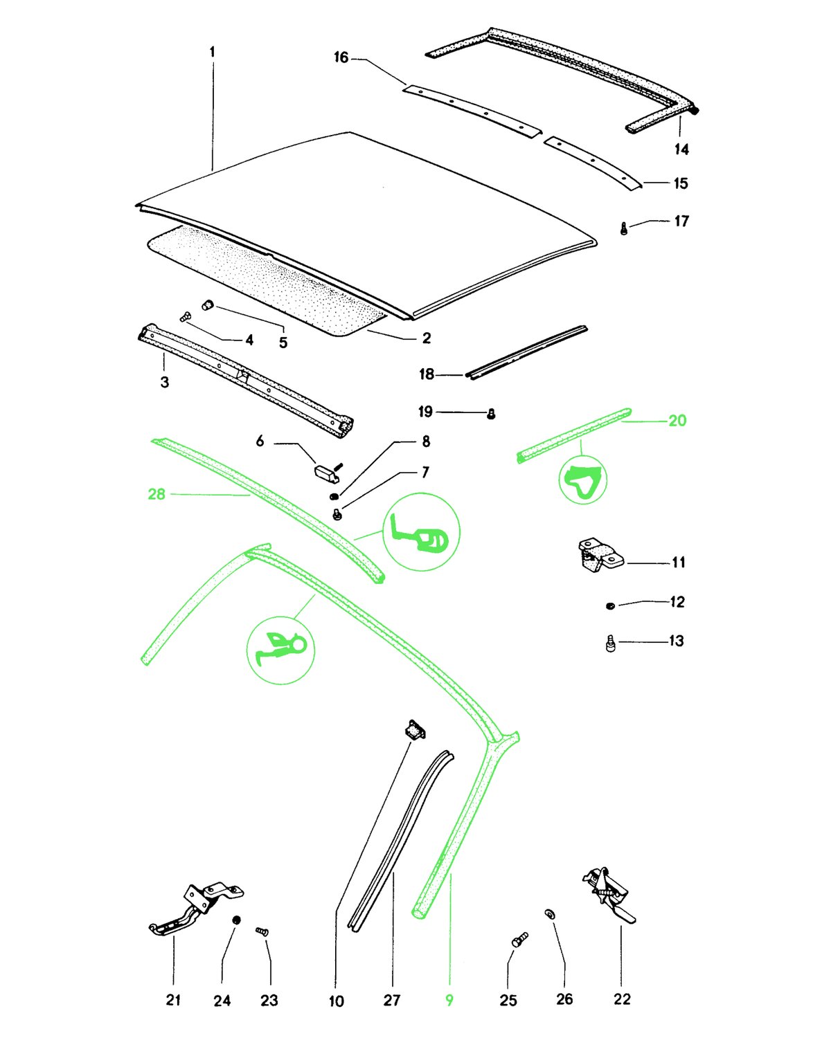 Porsche 914 Basic Targa Seal Kit PET Location