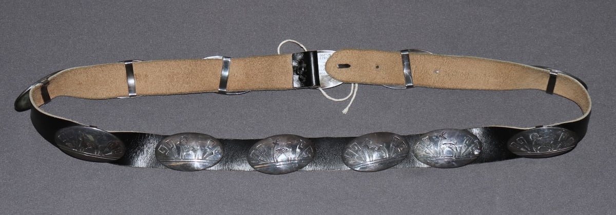 Concho Belt - Hopi Silver Overlay by Victor Coochwytewa, CJBAPCB23-01