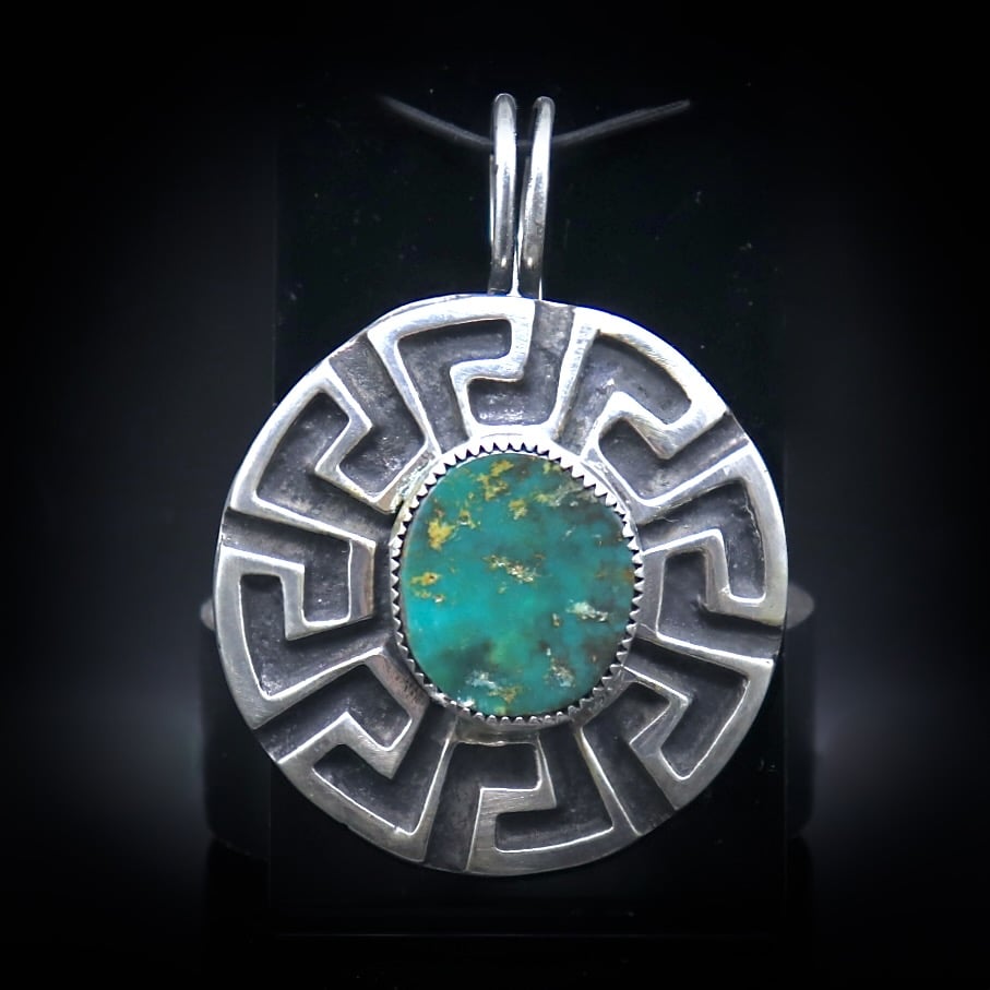 Toh-atin Gallery Durango Colorado Navajo Pendant with Silver Sandcast and Turquoise by Wilson and Carol Begay