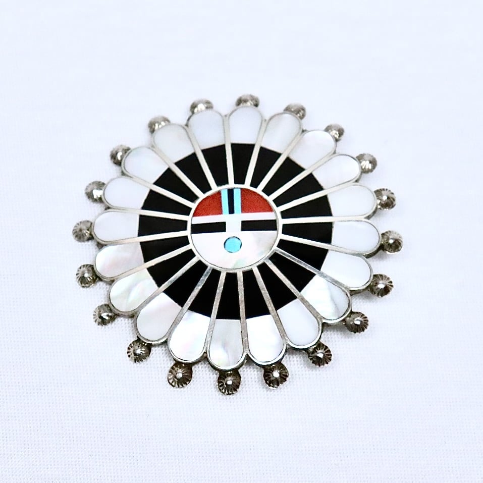 Toh-atin Gallery Durango Colorado Zuni Inlaid Sunface Manta Pendant Pin by April Unkestine