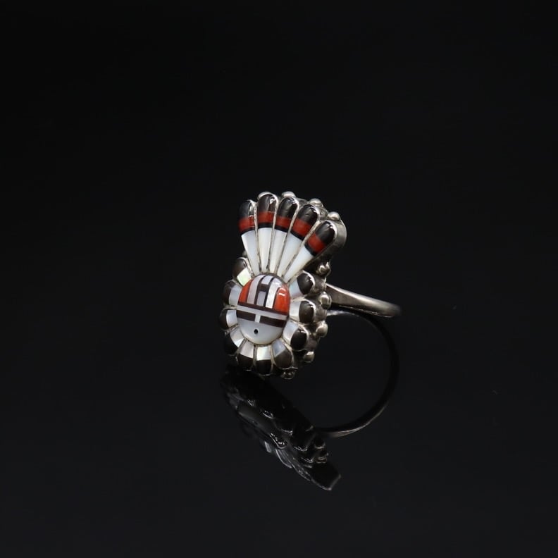 Toh-atin Gallery Durango Colorado Zuni Inlaid Sunface Ring in Size 10 1/4