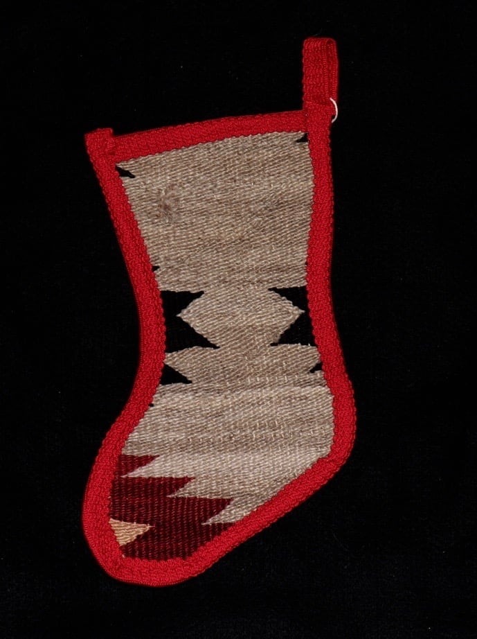 Toh-atin Gallery Durango Colorado Navajo Weaving Stocking with Red Trim