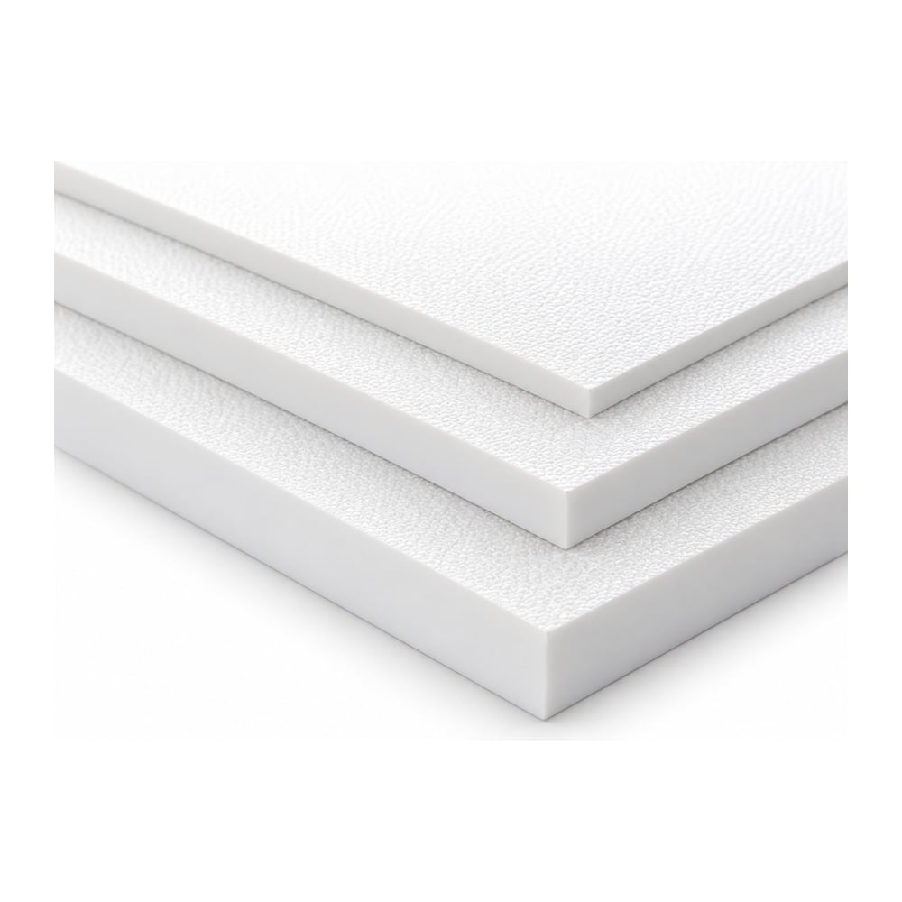 White haircell textured ABS plastic sheets stacked in five thicknesses on white background