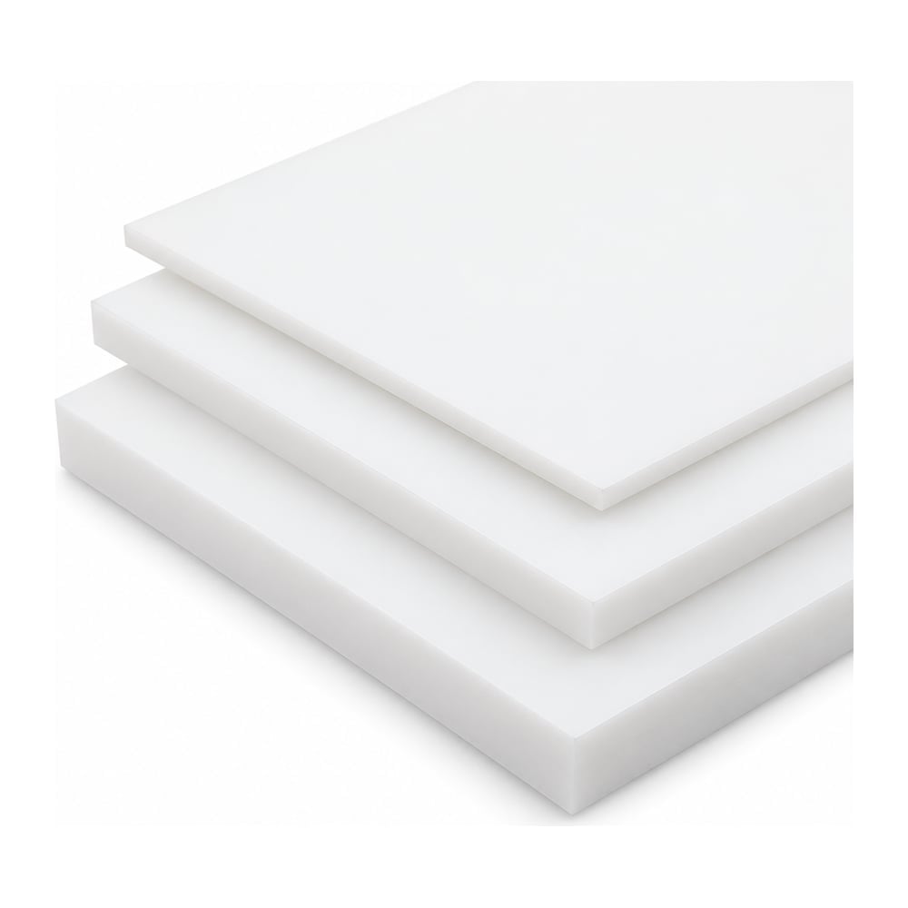White P95 matte acrylic sheets stacked in four thicknesses showing edges, on white background