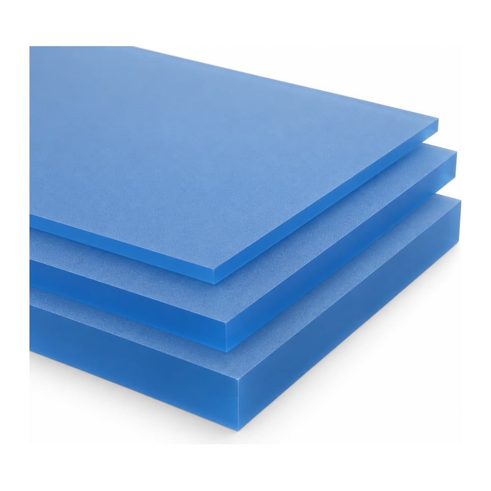 Blue P95 matte-textured acrylic sheets stacked in three thicknesses on a white background