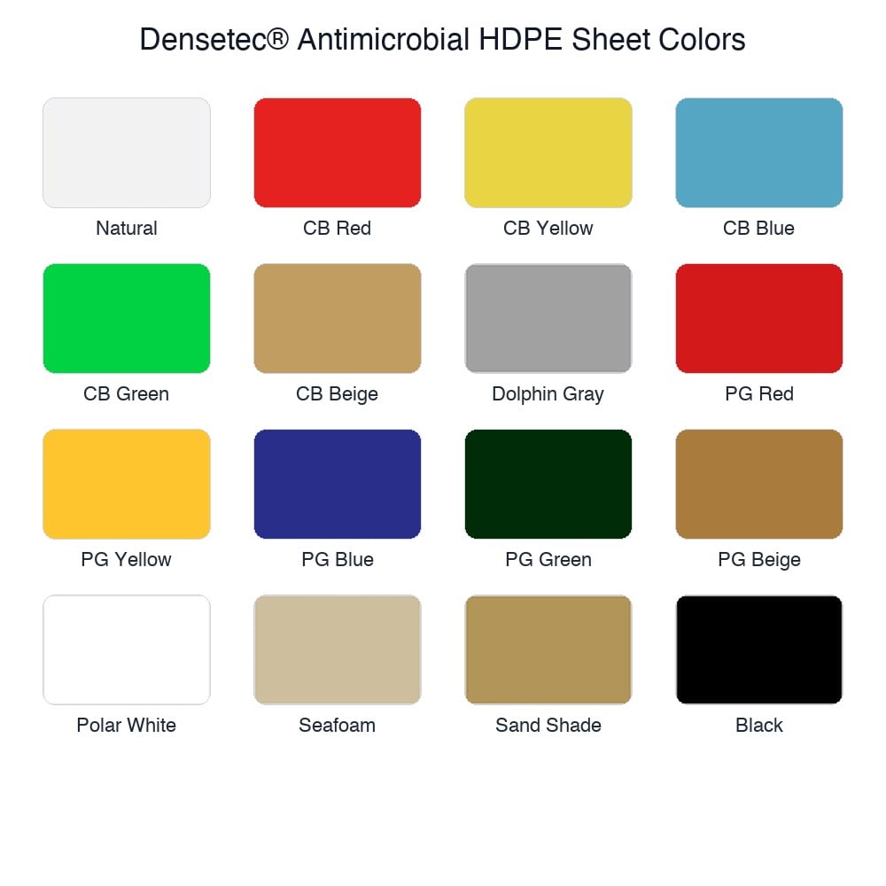 DENSETEC ANTIMICROBIAL color chart showing available sheet colors