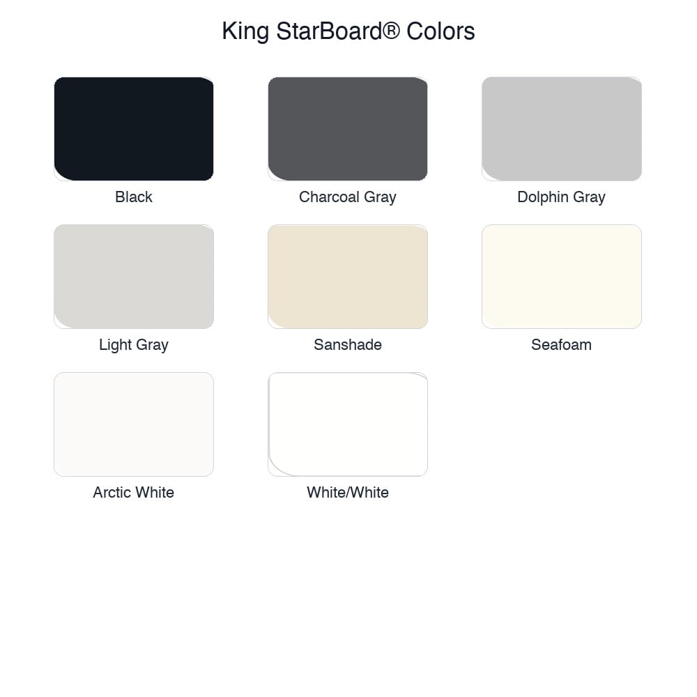KING STARBOARD color chart showing available sheet colors