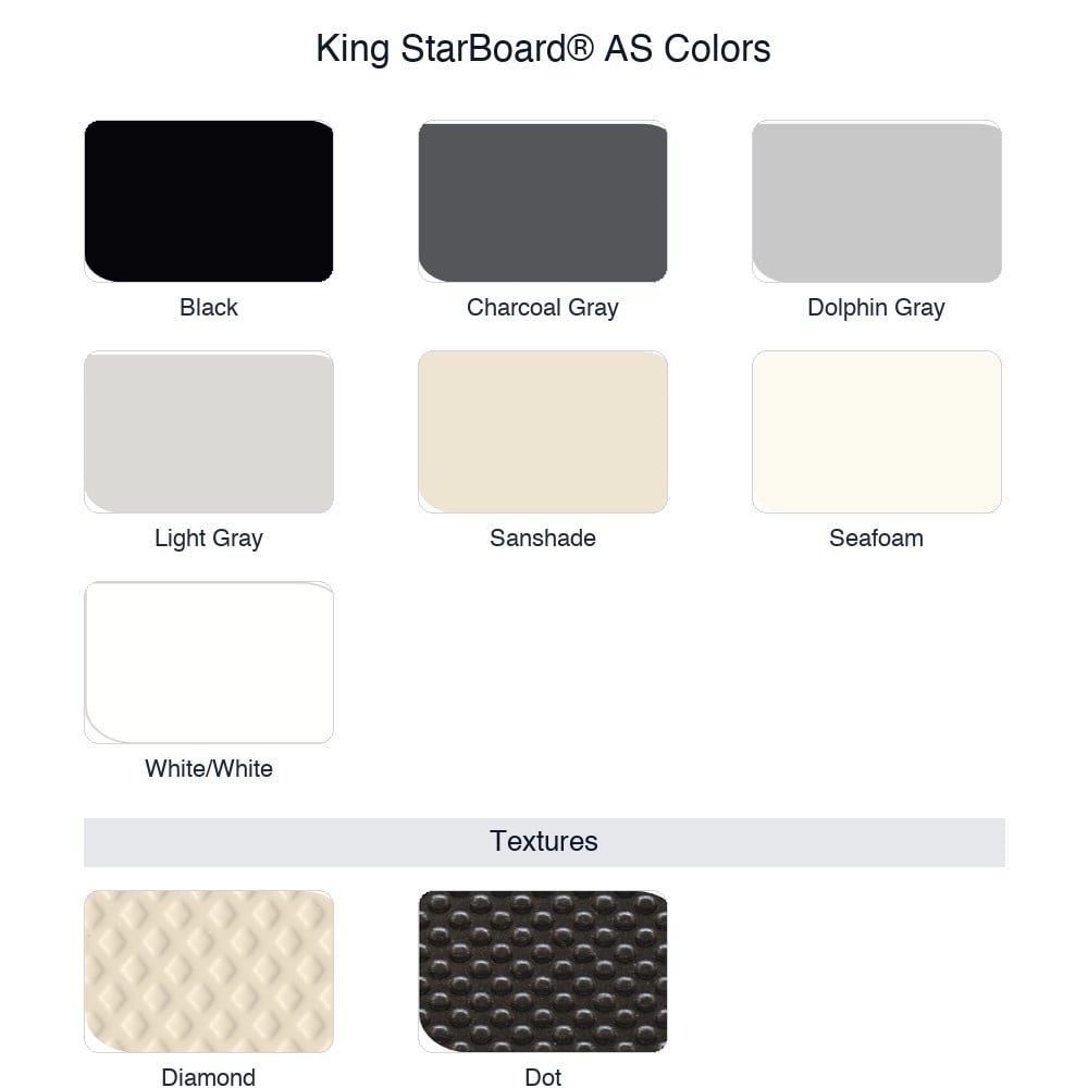KING STARBOARD AS color chart showing available sheet colors