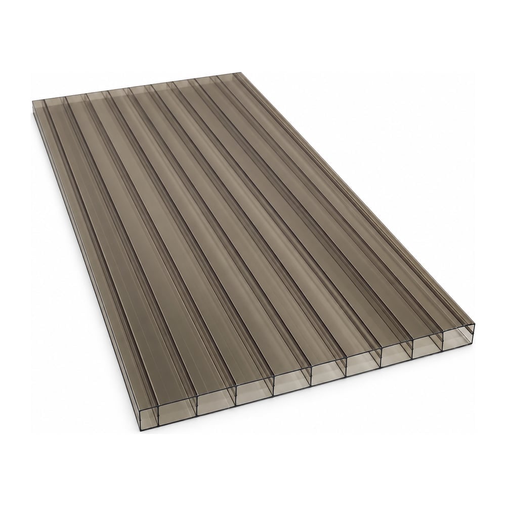 Bronze tinted 6mm twin wall polycarbonate multiwall sheet angled to show hollow flutes and edge