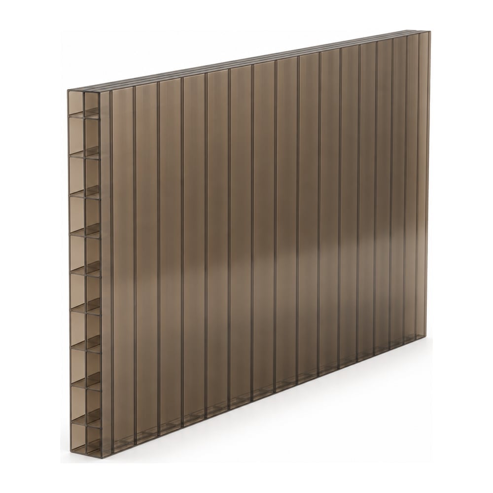 Bronze tinted 16mm five-wall polycarbonate multiwall sheet angled to show hollow flute edge