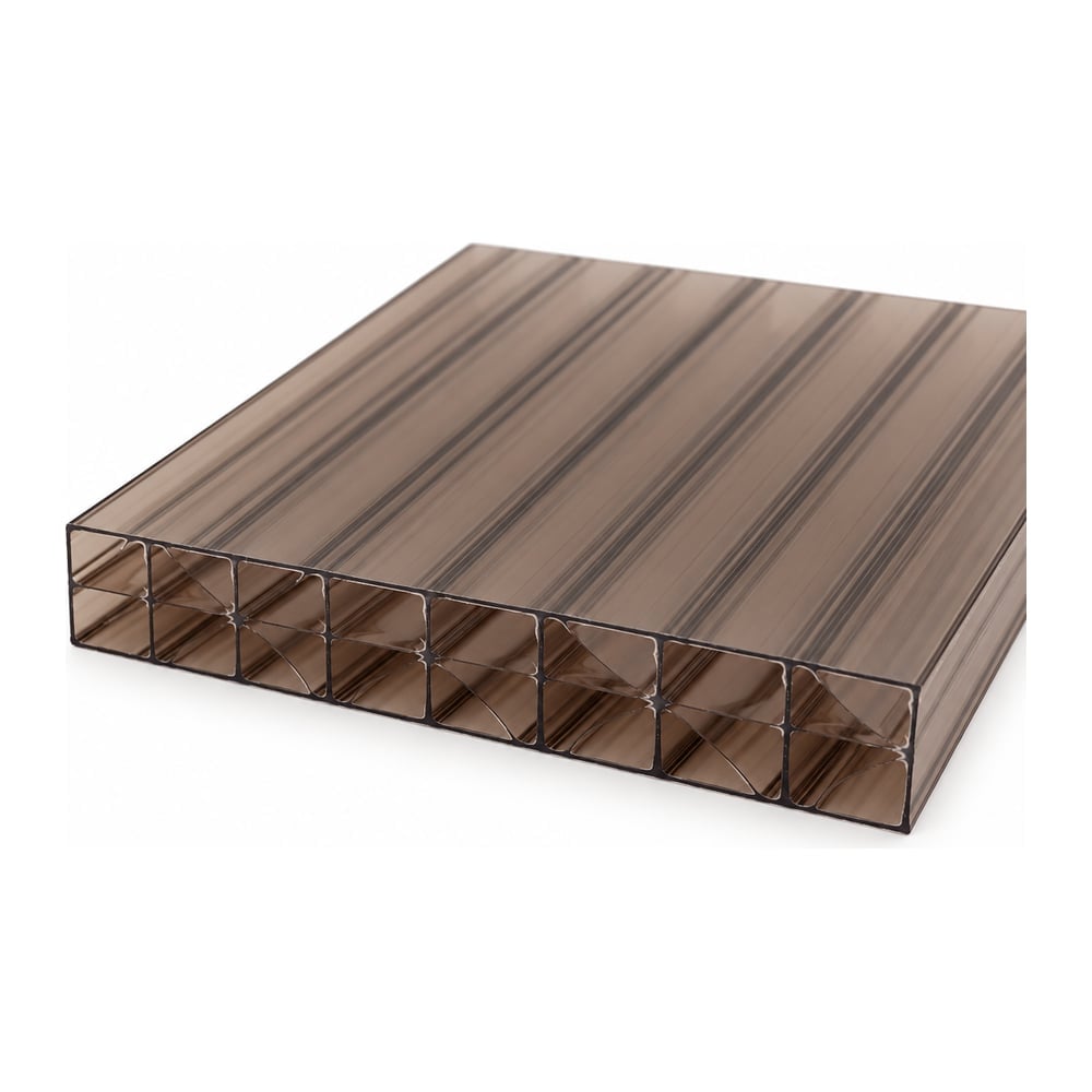 Bronze tinted 16mm 5-wall polycarbonate multiwall sheet angled to show hollow channel edge