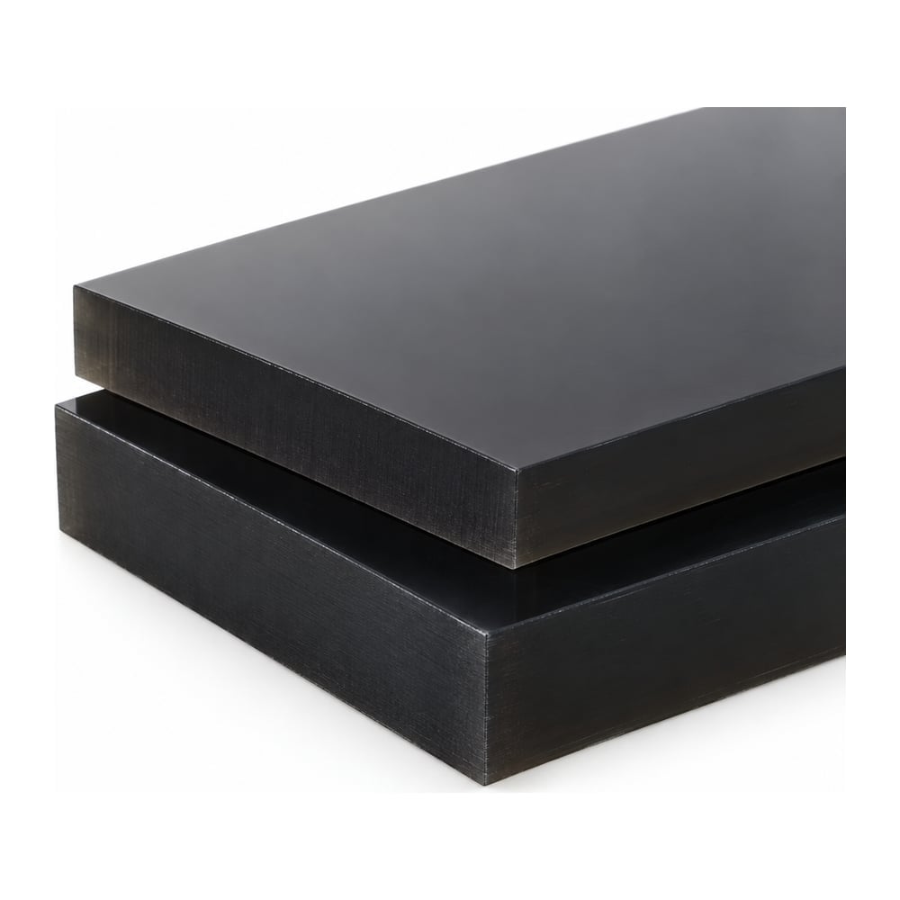 Black static dissipative polycarbonate plates stacked in two thicknesses on white background