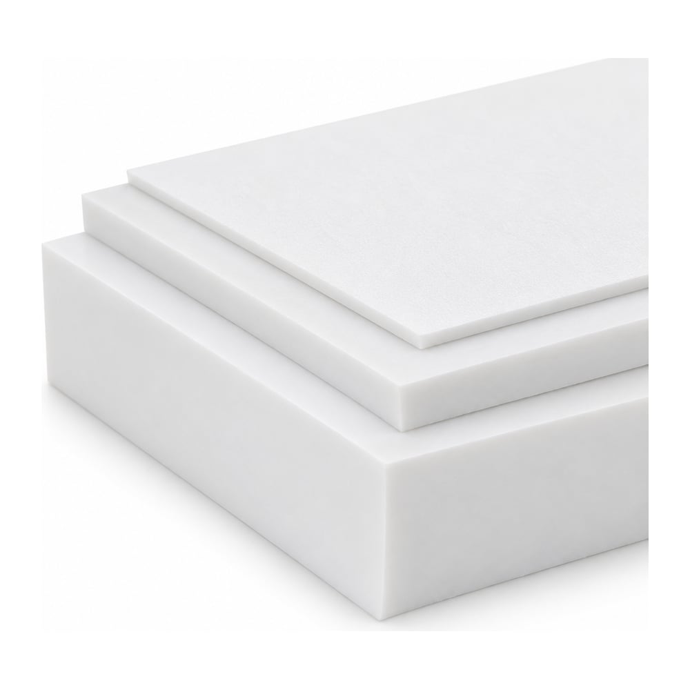 White ABS plastic plate in three thicknesses stacked on a white background, matte cut edges visible