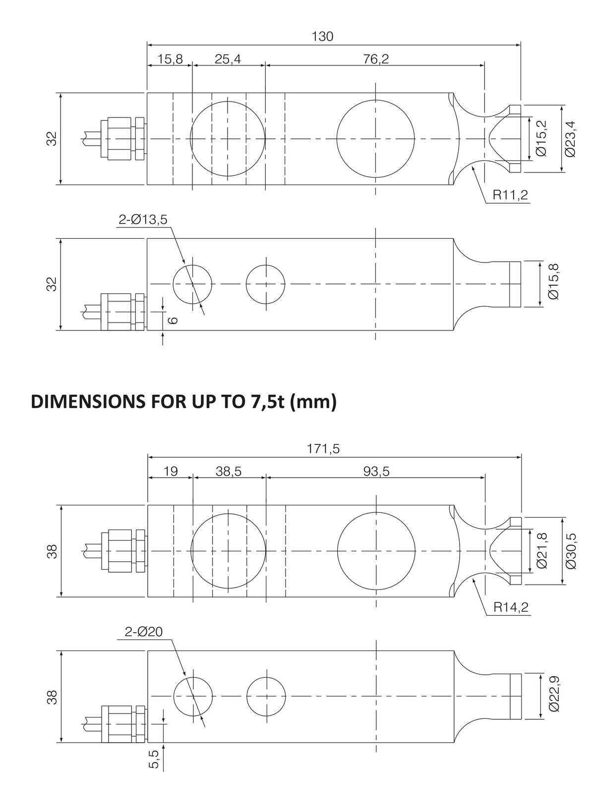 Berman BLX-5t shear beam load cell dimensions drawing
