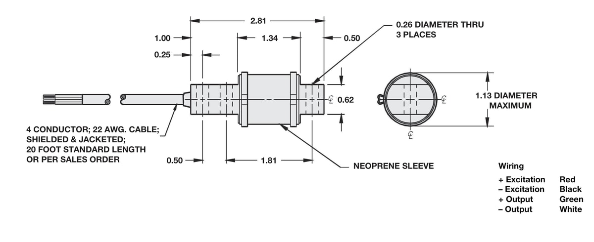 Sensortronics 60040-250lb 60040-025L-NC-01F Shear Beam Load Cell dimensions drawing