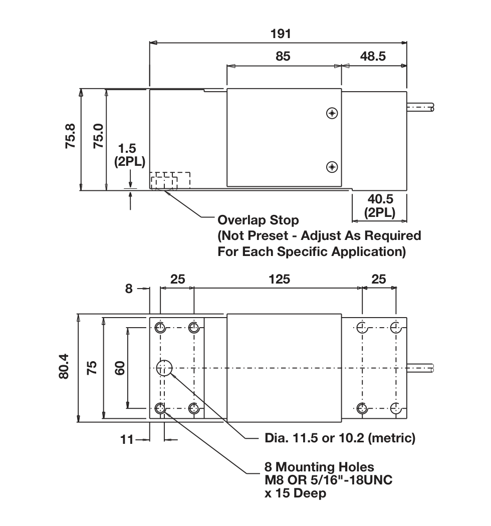 Tedea-Huntleigh 1250-200kg 01250-200K-D5-01X Single Point Load Cell dimensions drawing