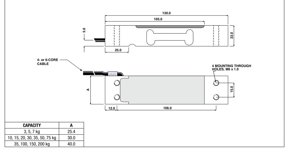 Tedea-Huntleigh 1022-3kg 01022-003K-C3-03X Single Point Load Cell dimensions drawing