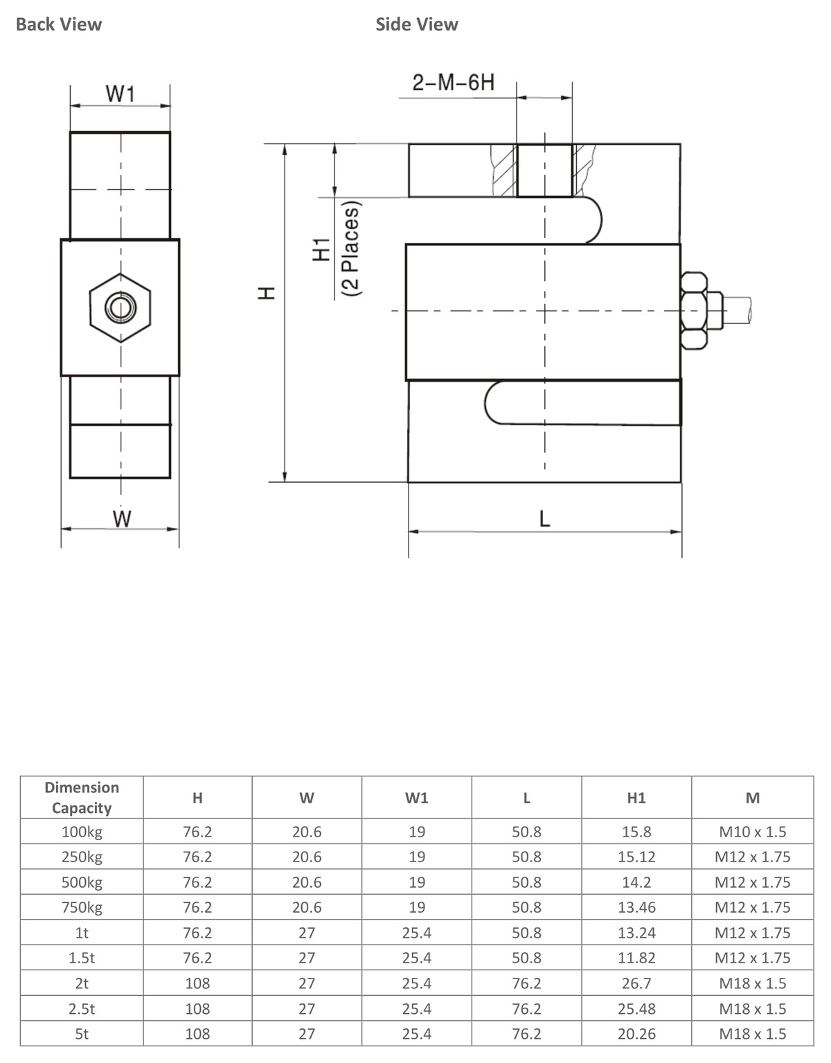 Zemic H3F 2 t S-Type Load Cell (H3F-C3-2.0t-6T) outline dimensions drawing