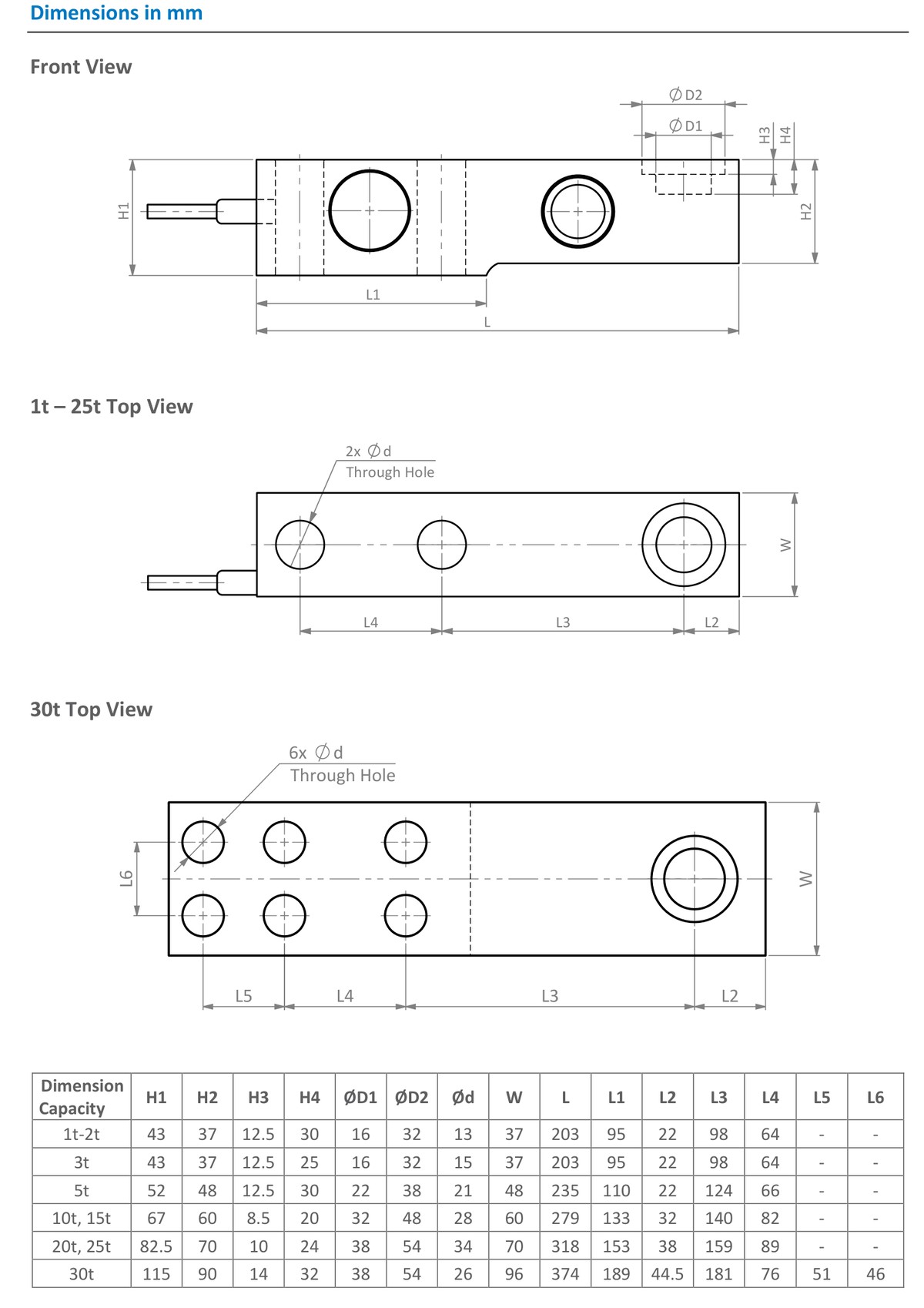 Zemic HM8 30 t Shear Beam Load Cell (HM8-C3-30t-6.5B6) outline dimensions drawing