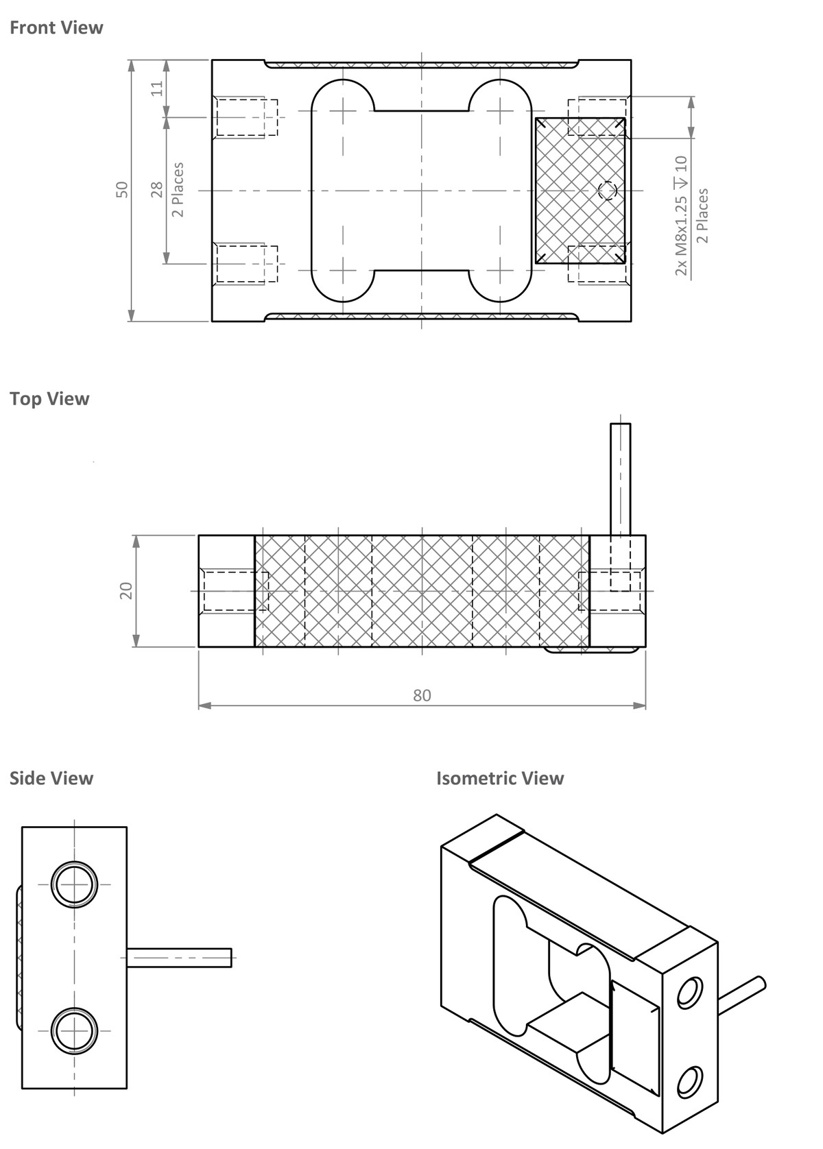 Zemic L6H5 4 kg Single Point Load Cell (L6H5-C3-4kg-0.5B) outline dimensions drawing