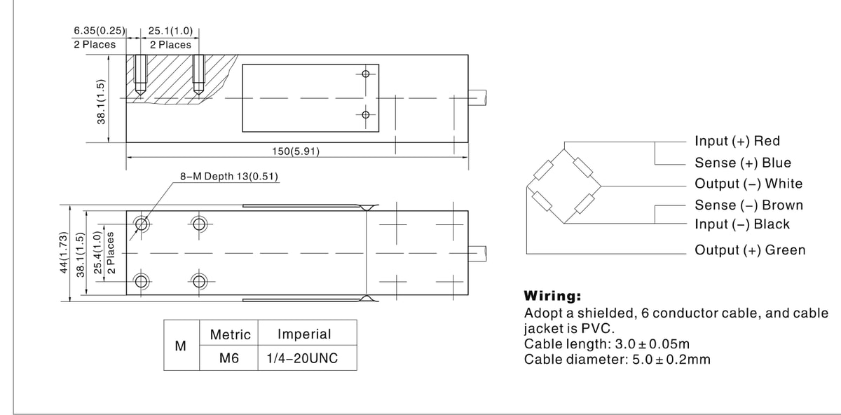 Zemic L6Q 200 kg Single Point Load Cell (L6Q-C3-200kg-3B6) outline dimensions drawing
