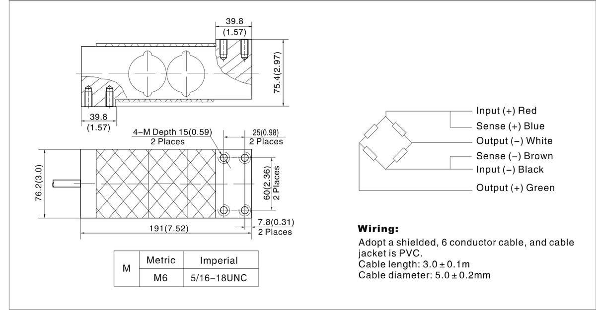 Zemic L6T 200 kg Single Point Load Cell (L6T-C3-200kg-3YB6) outline dimensions drawing
