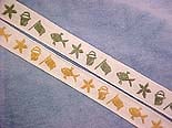 Vintage Jacquard Ribbon, "Beach Fun", Sage or Gold
