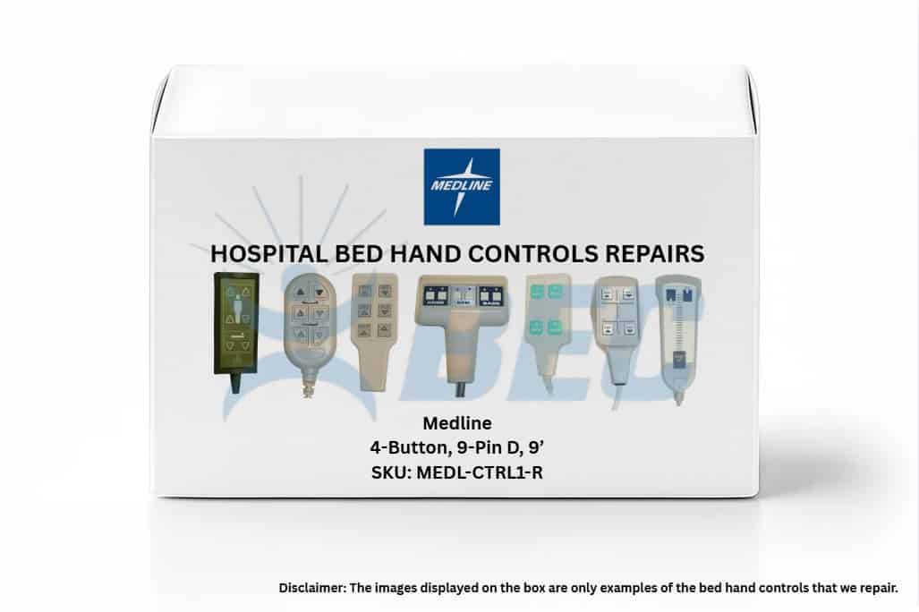 Specialized Medline hospital bed hand control repair for 4‑button 9‑pin D with 9’ cable ensuring compliance and safety