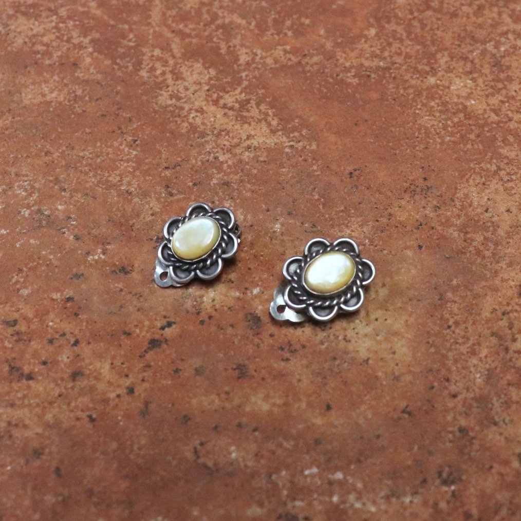 Toh-atin Gallery Durango Colorado Clip Earrings with Yellow Mother of Pearl Shell and Silver