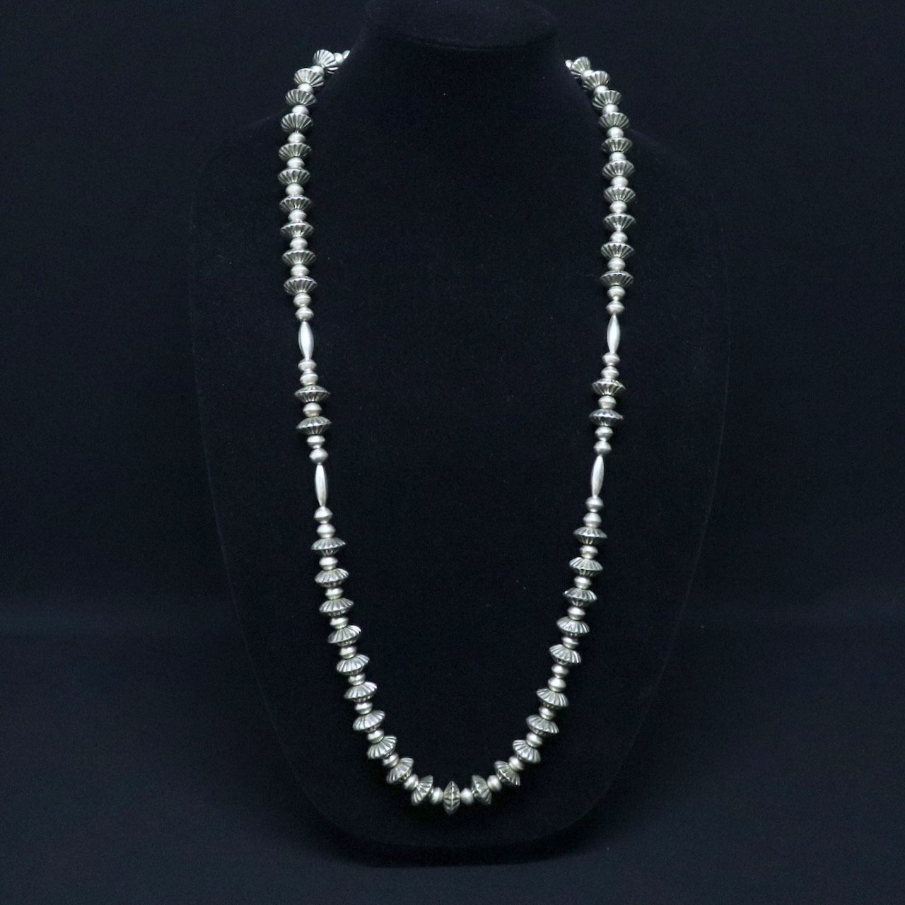 Toh-atin Gallery Durango Colorado Navajo Necklace with Fluted Sterling Silver Beads by Orville Tsinnie