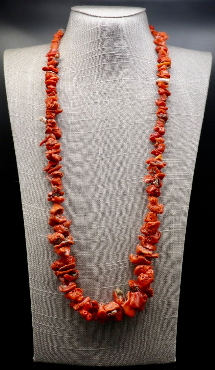 Toh-atin Gallery Durango Colorado Single Strand of Natural Coral and Silver Beads