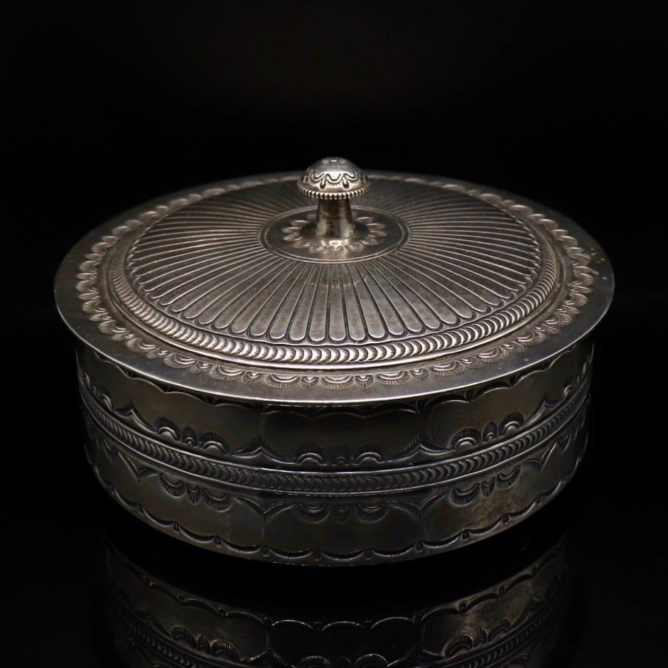 Toh-atin Gallery Durango Colorado Silver Stamped Lidded Container by Thomas Curtis