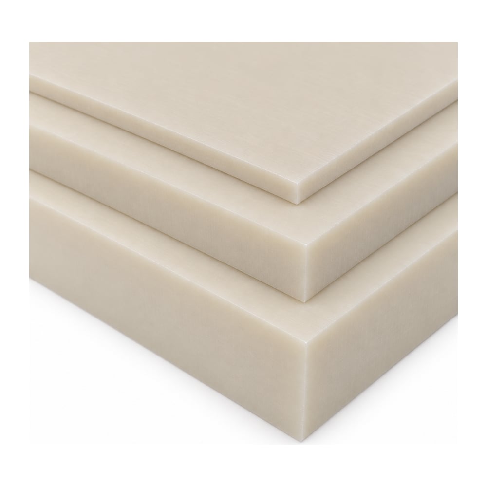 Natural ivory ABS plastic plate pieces stacked in three thicknesses with matte finish on white background