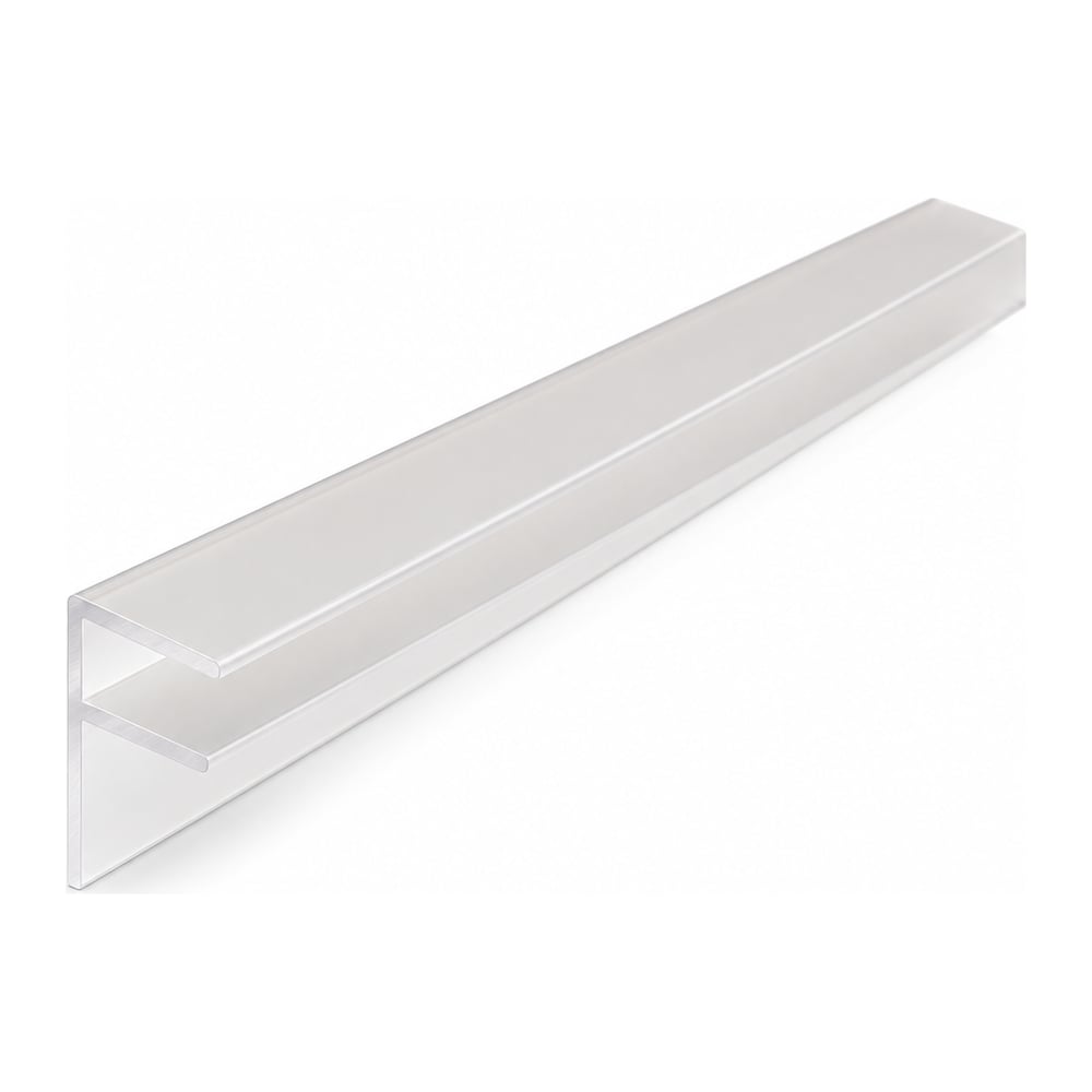Translucent polycarbonate F-shaped side flashing profile for 10mm multiwall panel on white background