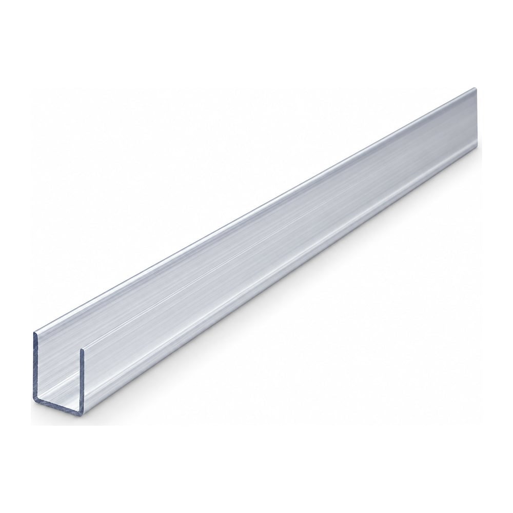 Satin anodized silver U-shaped edge closure profile for 16mm multiwall panel on white background
