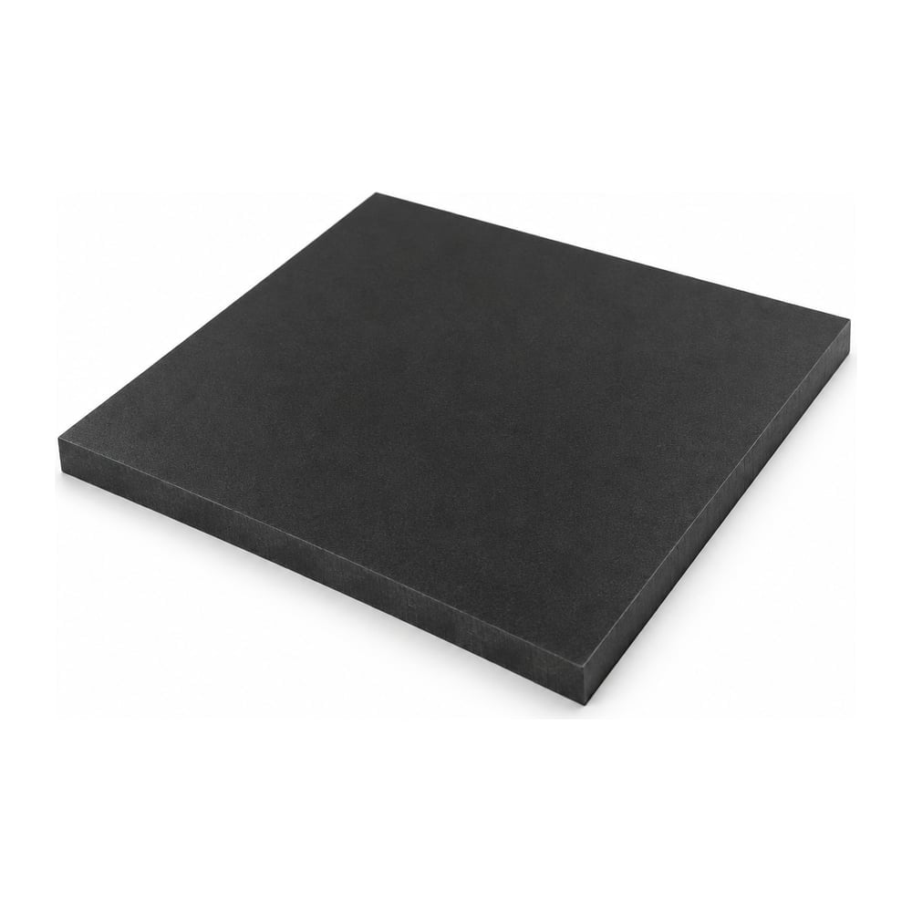 Black conductive polycarbonate plate, semi-matte opaque sheet angled to show cut edge thickness
