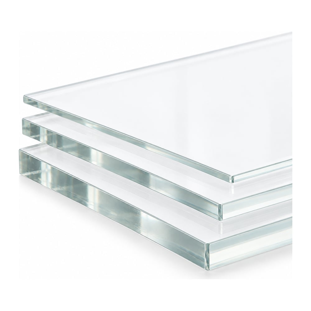 Clear solid polycarbonate sheets in 2mm, 4mm and 6mm thicknesses stacked on white background